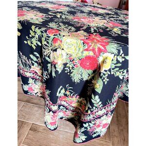 APRIL CORNELL Tablecloth Oblong 59" x 81" Floral Cottage Mitered Merry Black